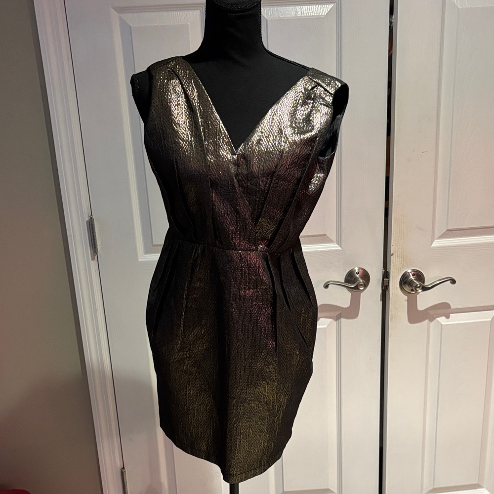 Very J Shimmering Black and Gold Mini Dress